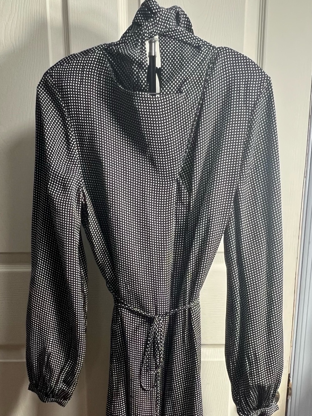 J. Crew Black and White Polka Dot Long Sleeve Midi Dress
